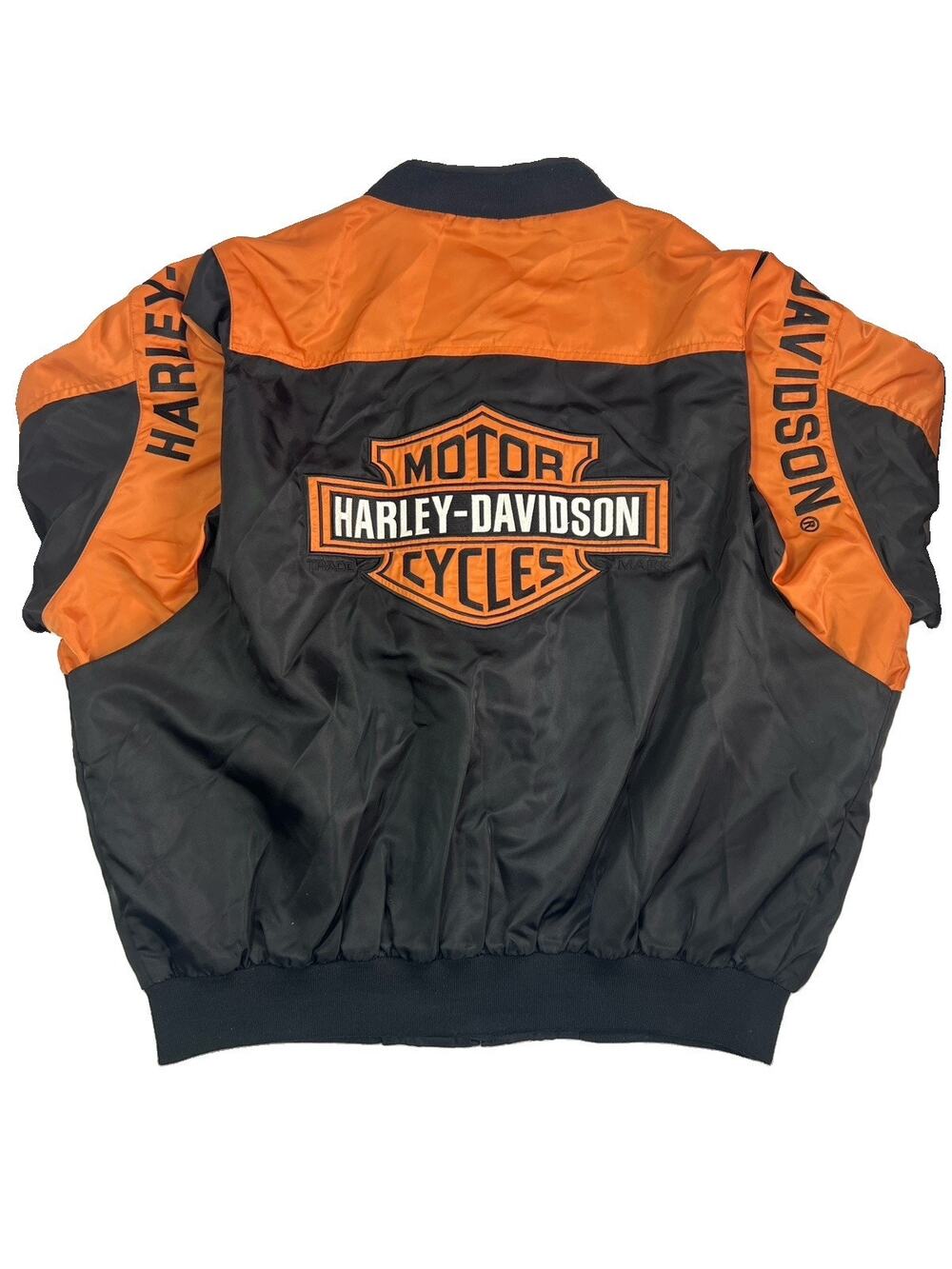 Harley Davidson Mens Orange Bar Shield Nylon Zip Jacket Size XL